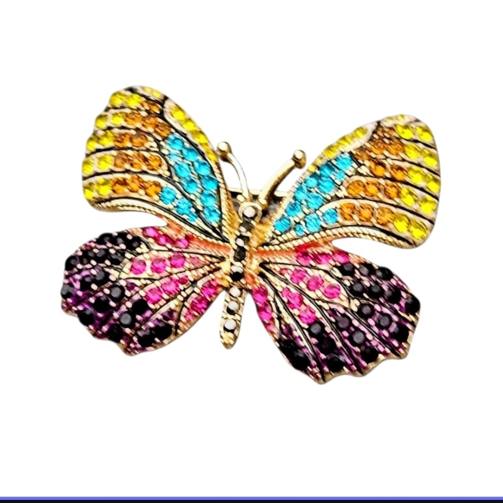 Large Gorgeous signed NAPIER BUTTERFLY COLORFUL RHINESTONE BROOCH - Picture 3 of 3